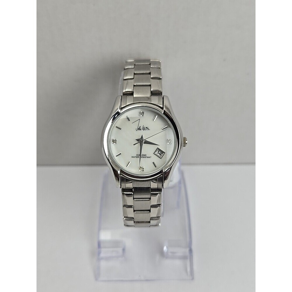 Womens John Weitz JW204 Diamond Silver Tone Date Quartz Watch New Battery